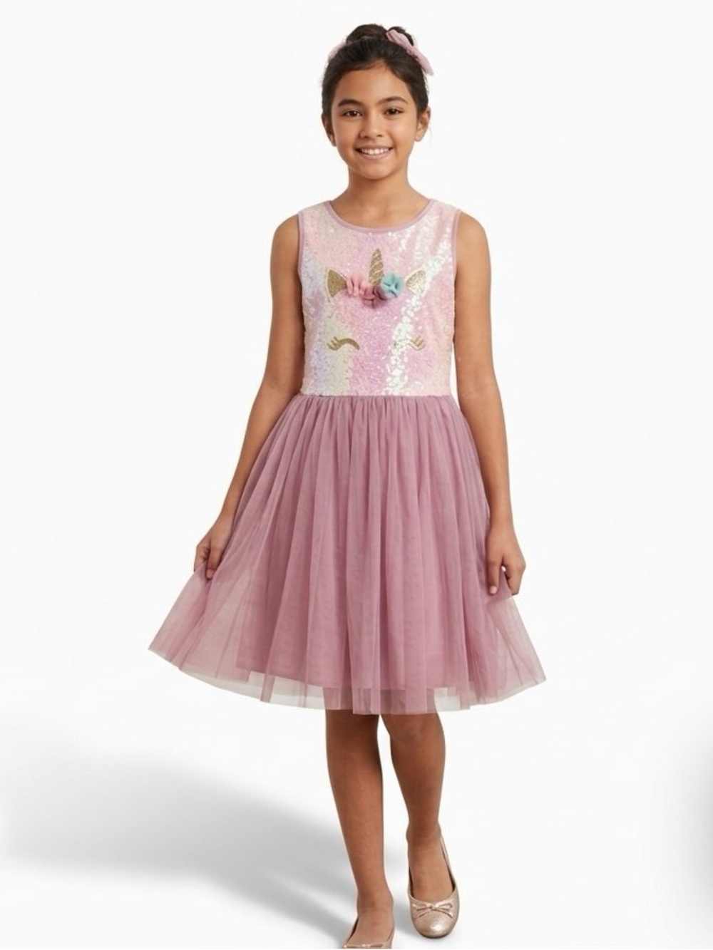 Girls' Pink Sequin Unicorn Tulle Dress